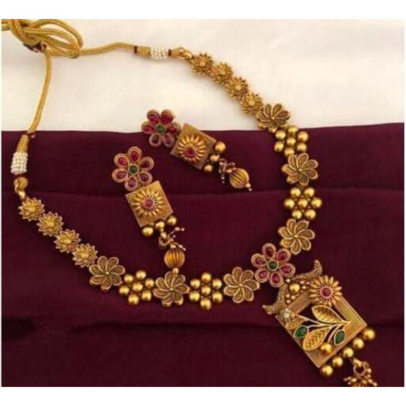 Akruti Collection Gold Plated Pota Stone Necklace Set