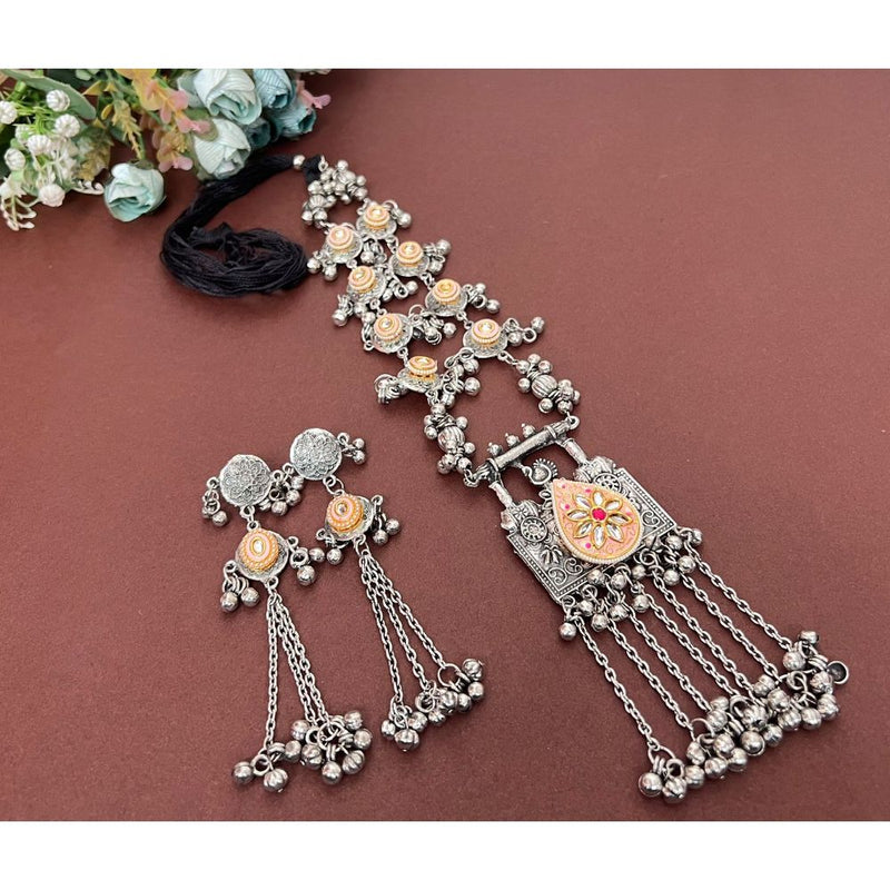 Akruti Collection Oxidised Plated Long Necklace Set