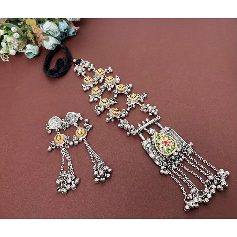 Akruti Collection Oxidised Plated Long Necklace Set