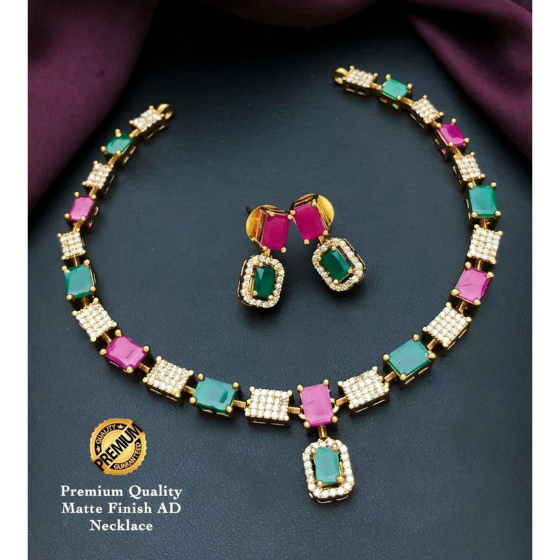 Akruti Collection Gold Plated AD Stone Necklace Set