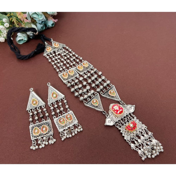 Akruti Collection Oxidised Plated Long Necklace Set