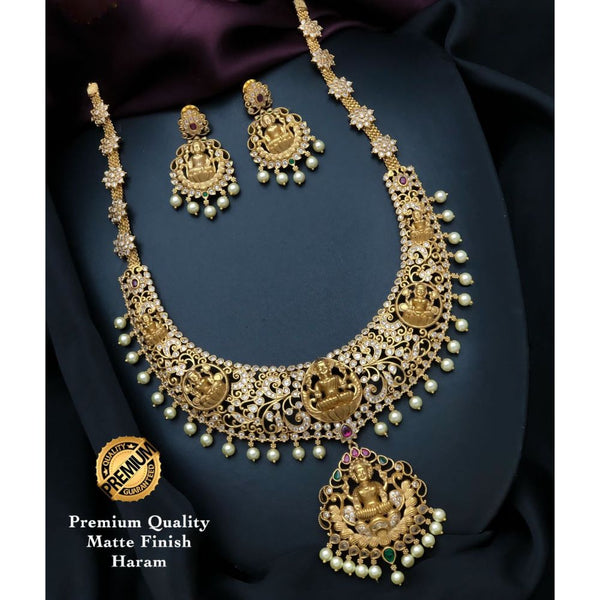 Akruti Collection Gold Plated AD Stone Temple Necklace Set