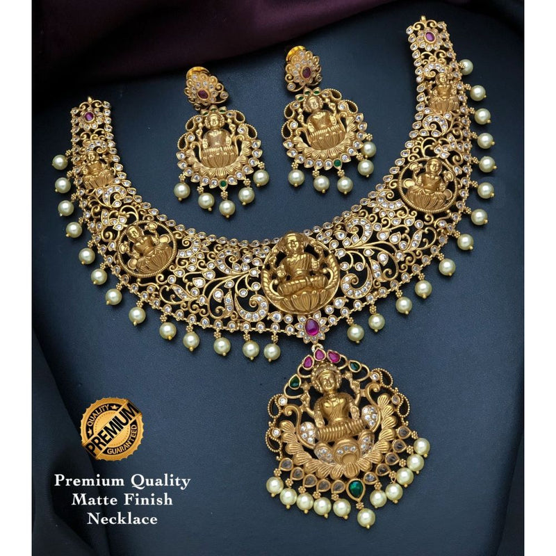 Akruti Collection Gold Plated AD Stone Temple Necklace Set