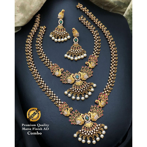 Akruti Collection Gold Plated AD Stone Double Necklace Set