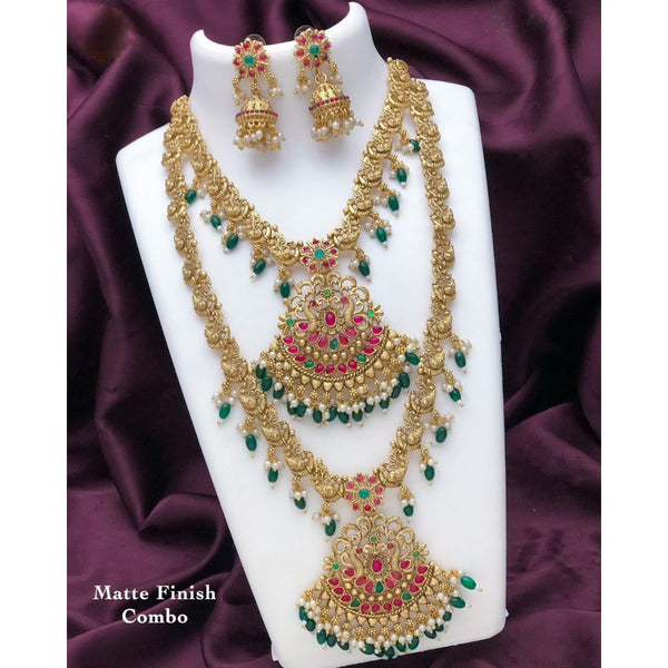 Akruti Collection Gold Plated AD Stone Double Necklace Set