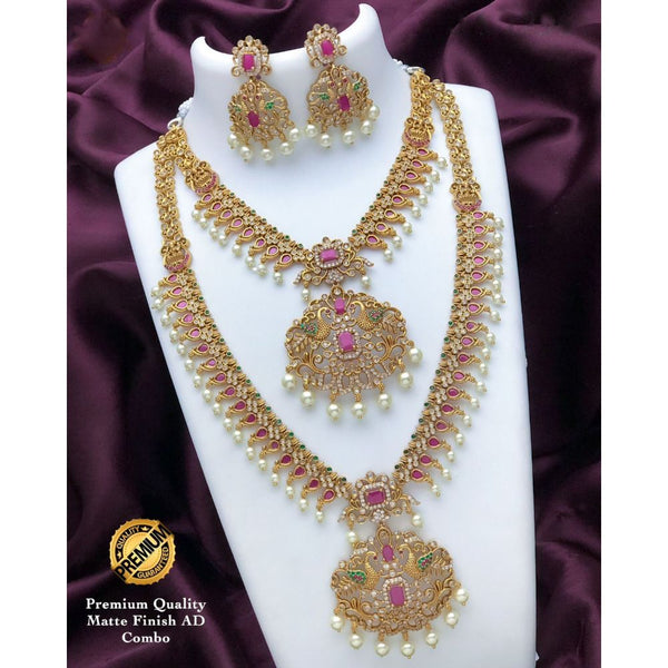 Akruti Collection Gold Plated AD Stone Double Necklace Set