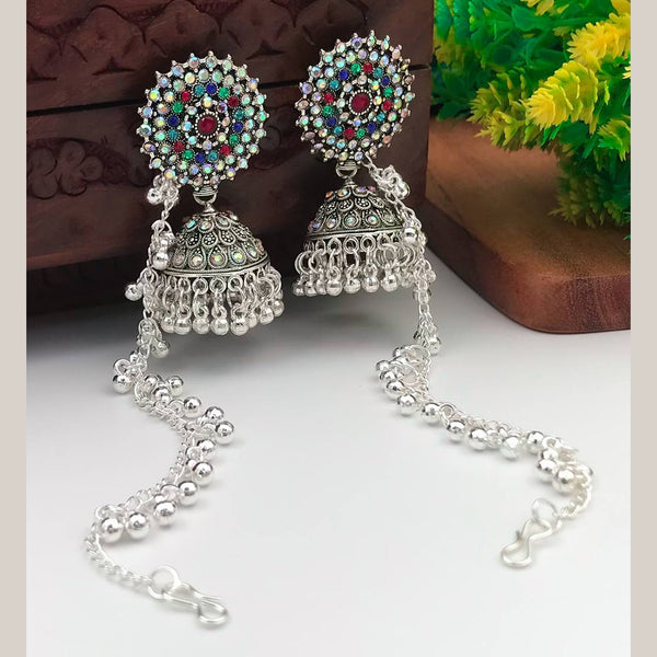 Flipkart.com - Buy SHAAJ Latest Kashmiri Oxidised Silver Jhumka/Earrings  with Hair Chain for Women/Girls German Silver Jhumki Earring, Earring Set  Online at Best Prices in India