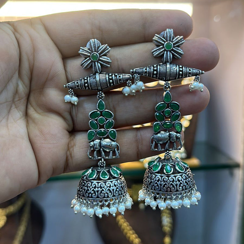 Akruti Collection Oxidised Plated Jhumki Earrings