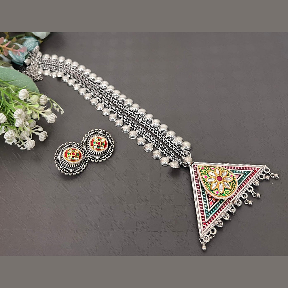 Akruti Collection Oxidised Plated Long Necklace Set