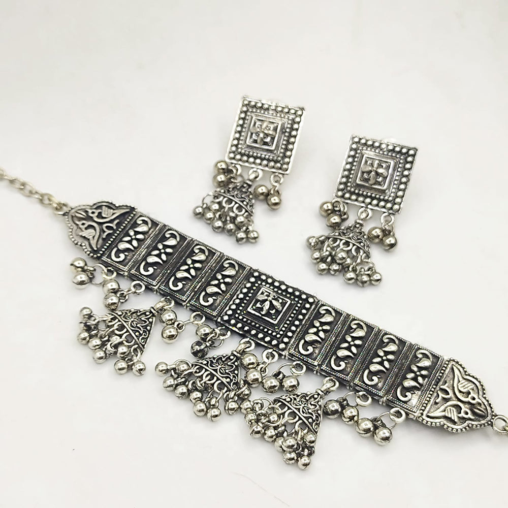 Akruti Collection Oxidised Plated Choker Necklace Set