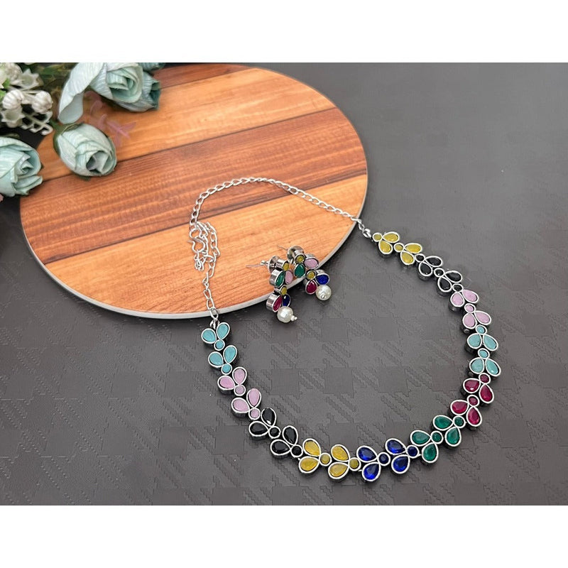 Akruti Collection Silver Plated Crystal  Necklace Set