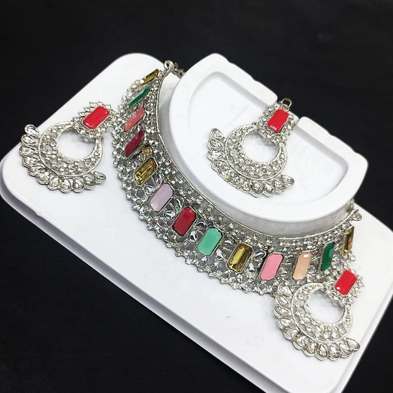 Akruti Collection Silver Plated Crystal Stone Choker Necklace Set