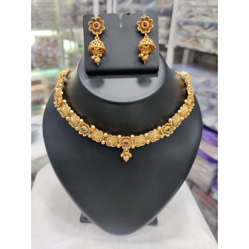 Akruti Collection Gold Plated Pota Stone Matte Finish Necklace Set