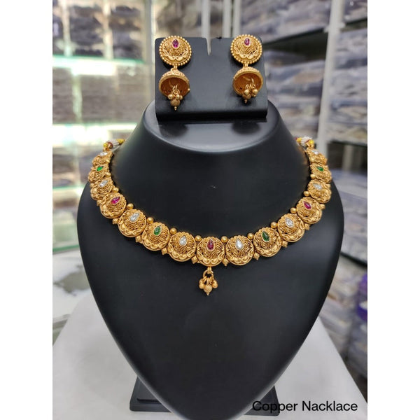 Akruti Collection Gold Plated Pota Stone Matte Finish Necklace Set