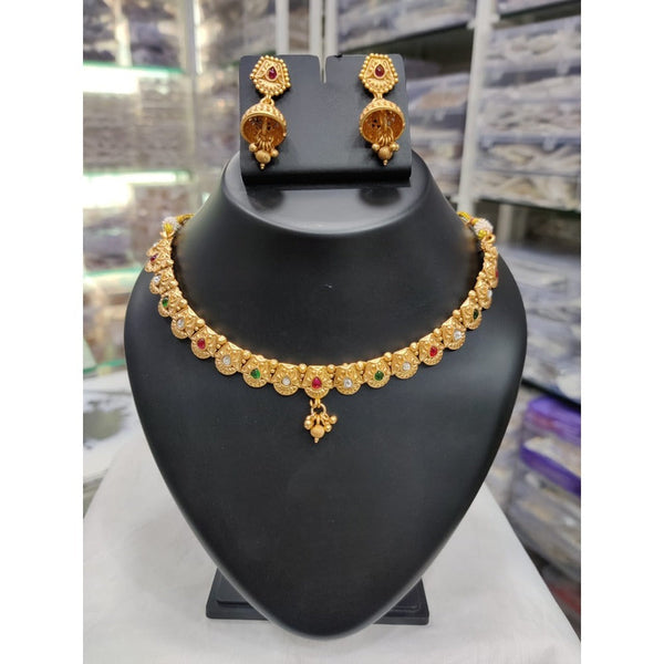 Akruti Collection Gold Plated Pota Stone Matte Finish Necklace Set