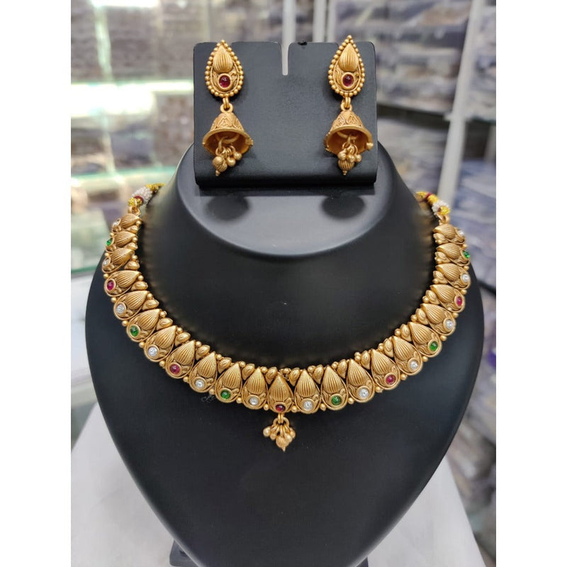 Akruti Collection Gold Plated Pota Stone Matte Finish Necklace Set