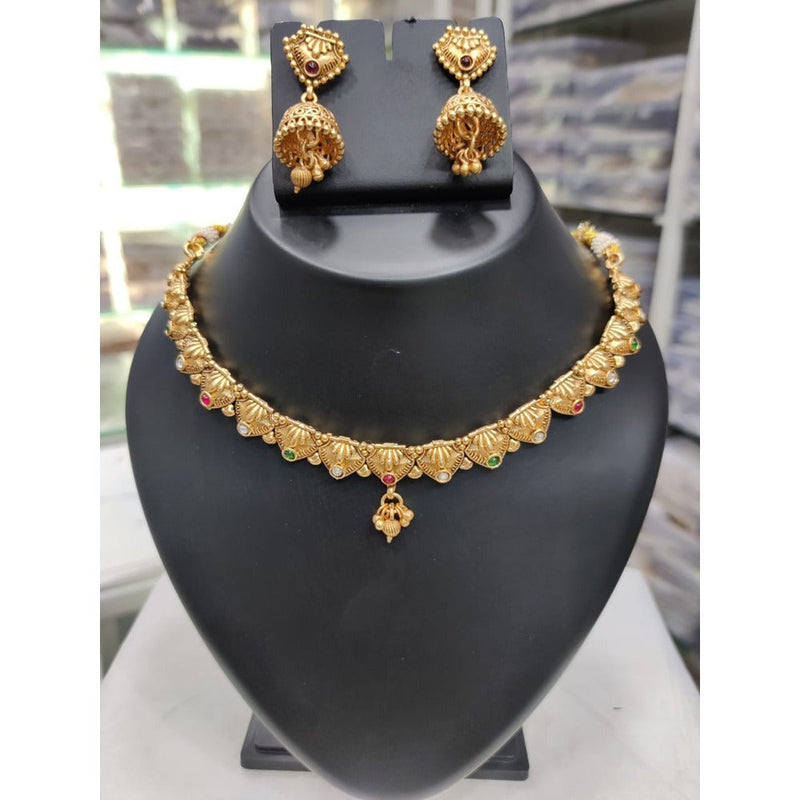 Akruti Collection Gold Plated Pota Stone Matte Finish Necklace Set