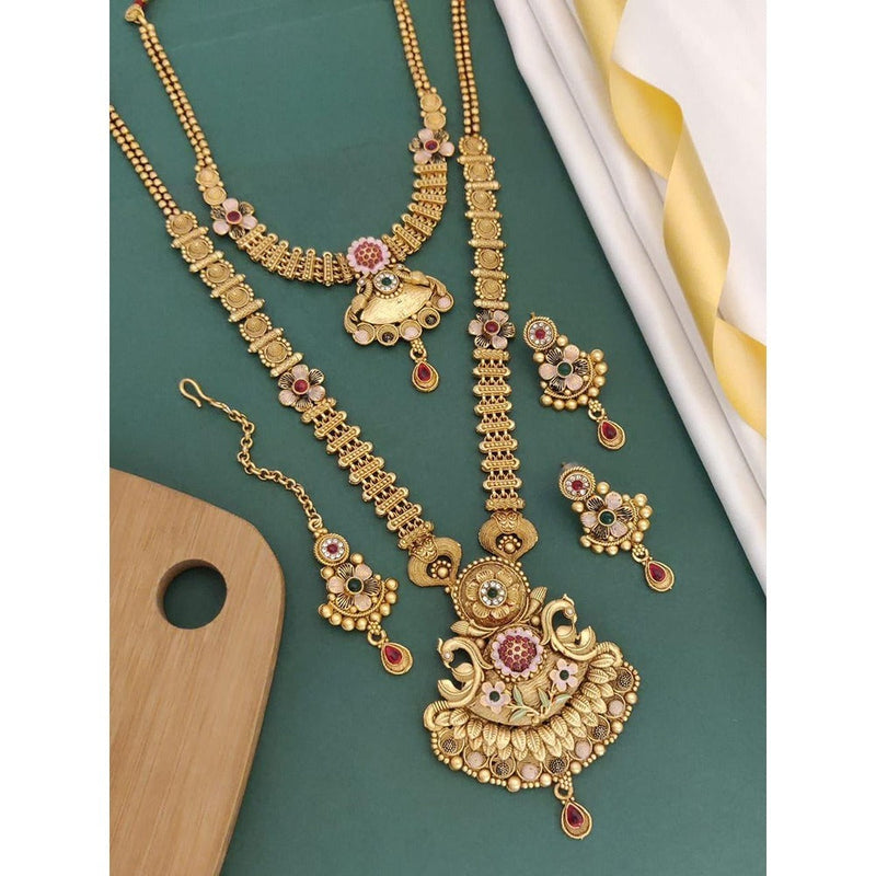 Akruti Collection Gold Plated Pota Stone Matte Finish Necklace Combo