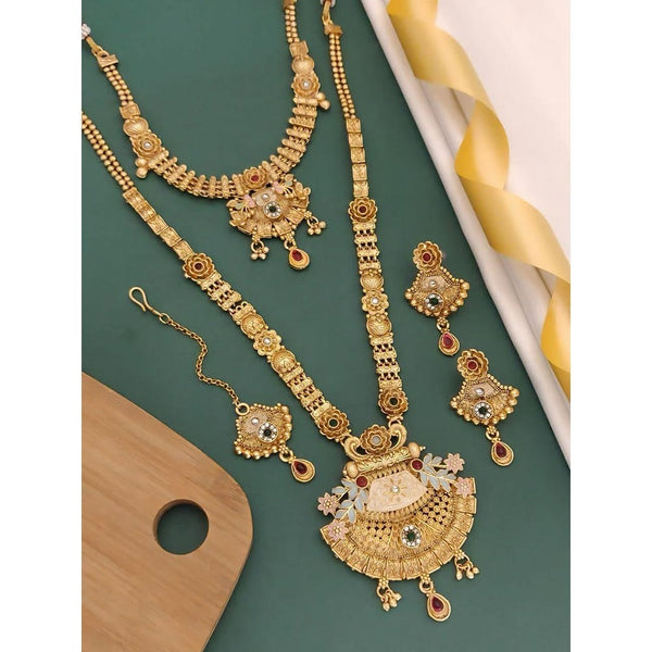 Akruti Collection Gold Plated Pota Stone Matte Finish Necklace Combo