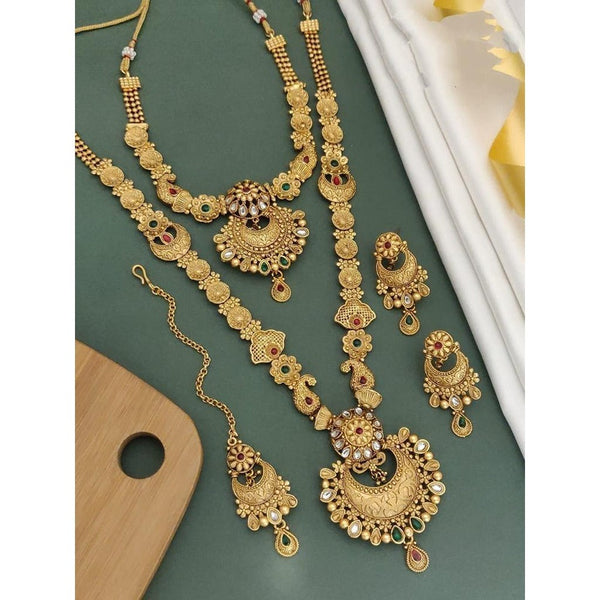 Akruti Collection Gold Plated Pota Stone Matte Finish Necklace Combo