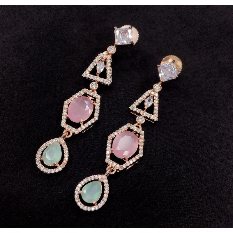 Akruti Collection Rose Gold Plated AD Dangler Earrings