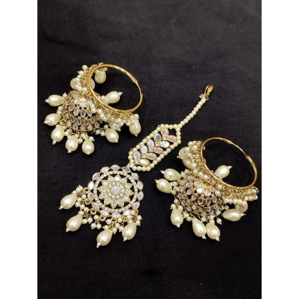 Akruti Collection Gold Plated Mirror Jhumki Earrings With Maangtikka