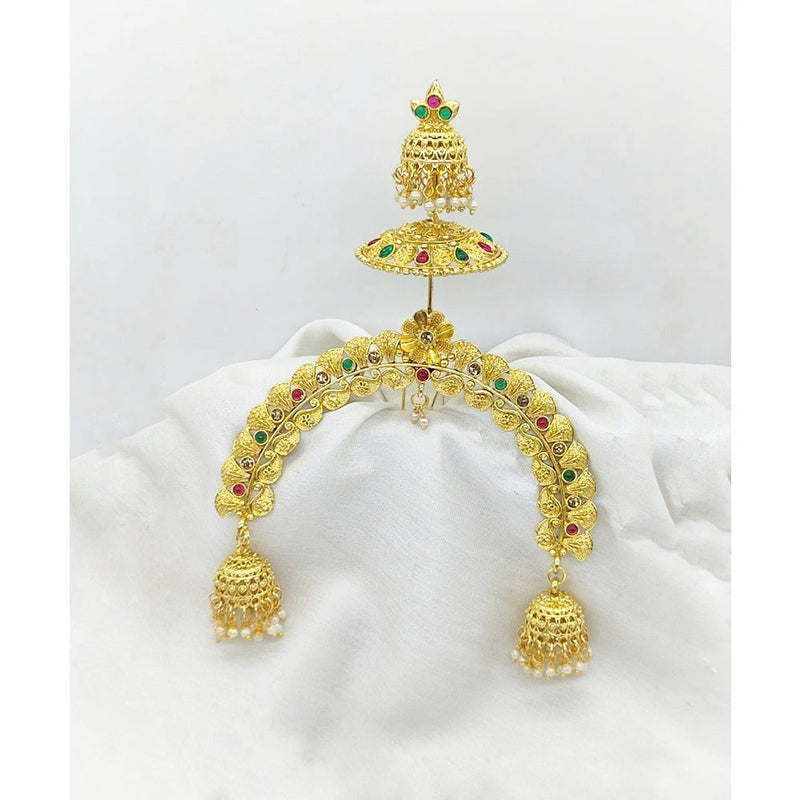 Akruti Collection Gold Plated Kundan Hair Brooch