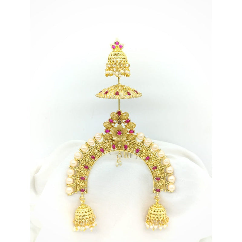 Akruti Collection Gold Plated Kundan Hair Brooch