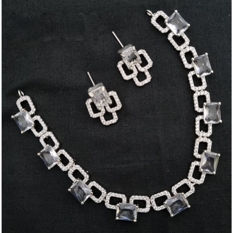 Akruti Collection Silver Plated AD Necklace Set