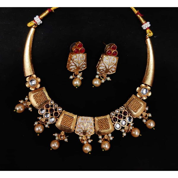 Akruti Collection Gold Plated Pota Stone Necklace Set