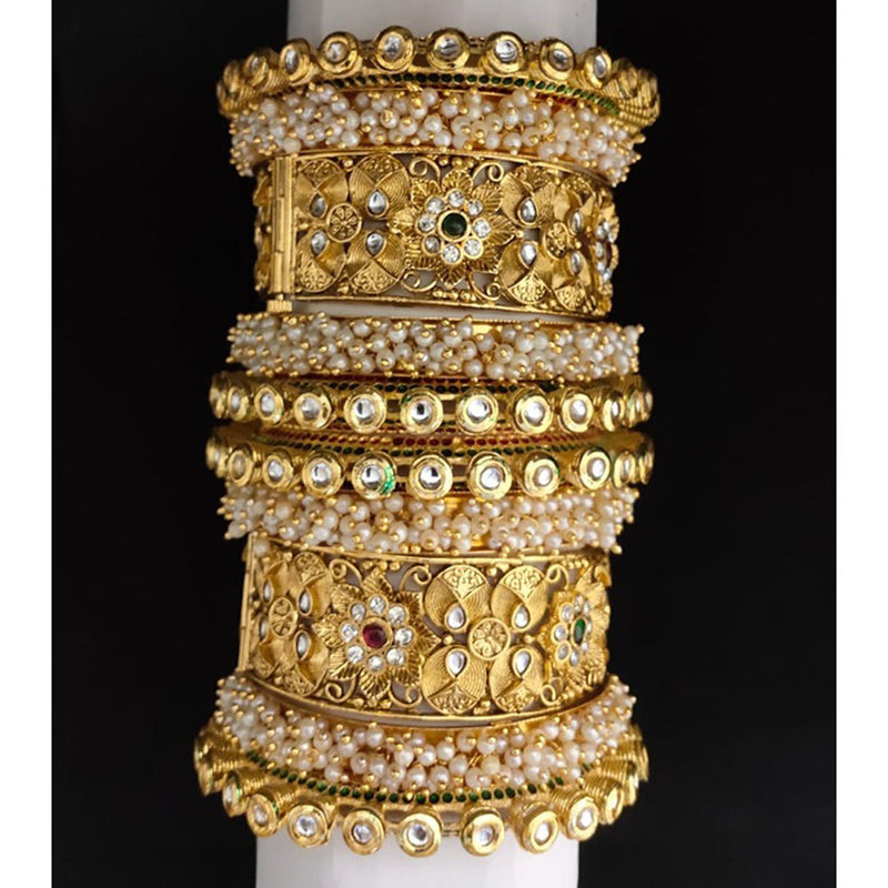 Akruti Collection Gold Plated Pearl And Kundan Bangle Set