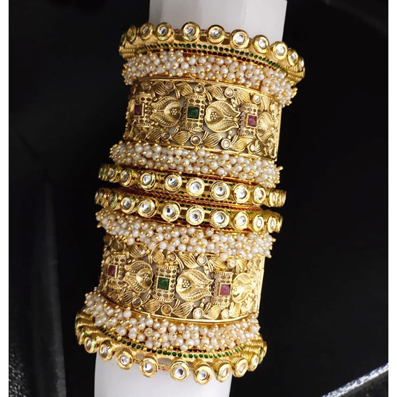 Akruti Collection Gold Plated Pearl And Kundan Bangle Set