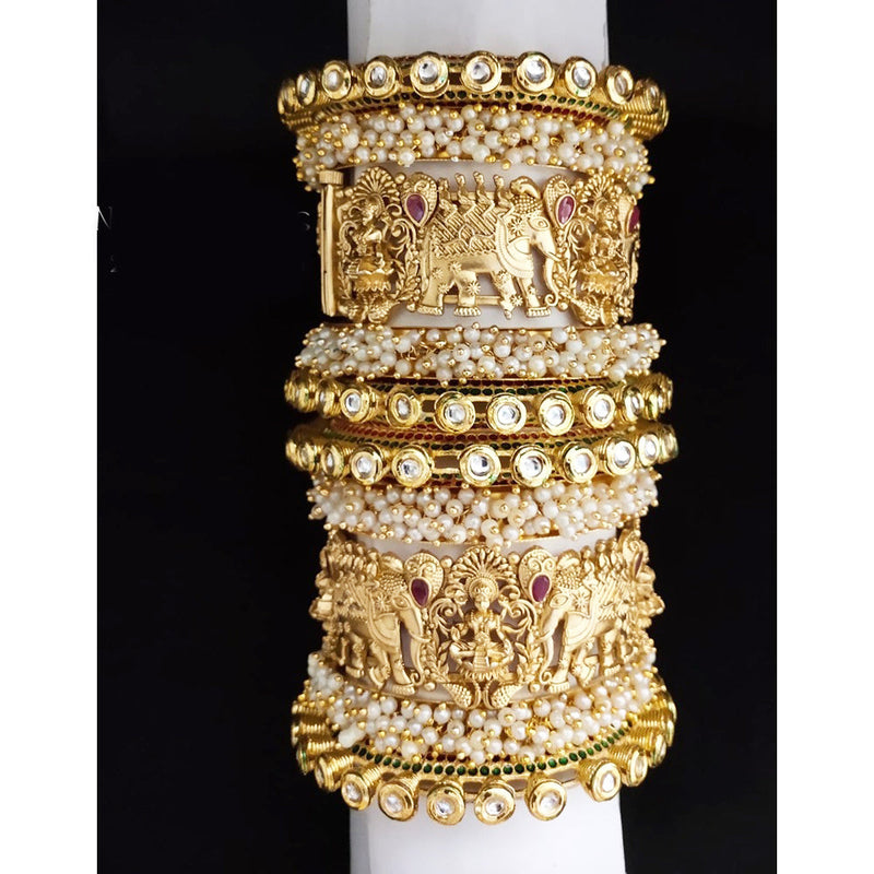 Akruti Collection Gold Plated Pearl And Kundan Bangle Set