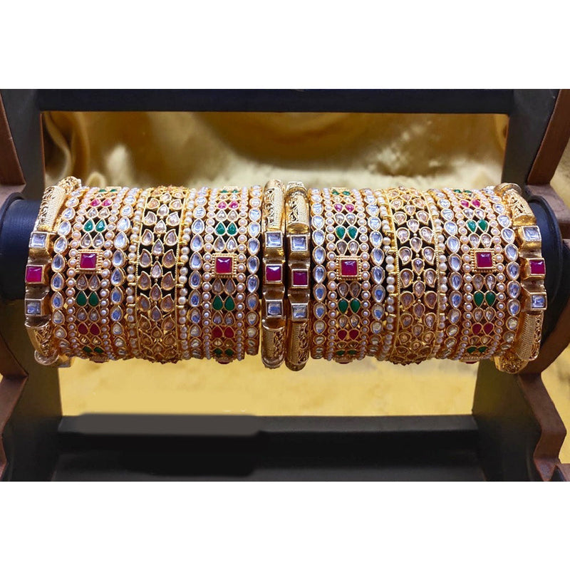 Akruti Collection Gold Plated Pearl And Kundan Bangle Set