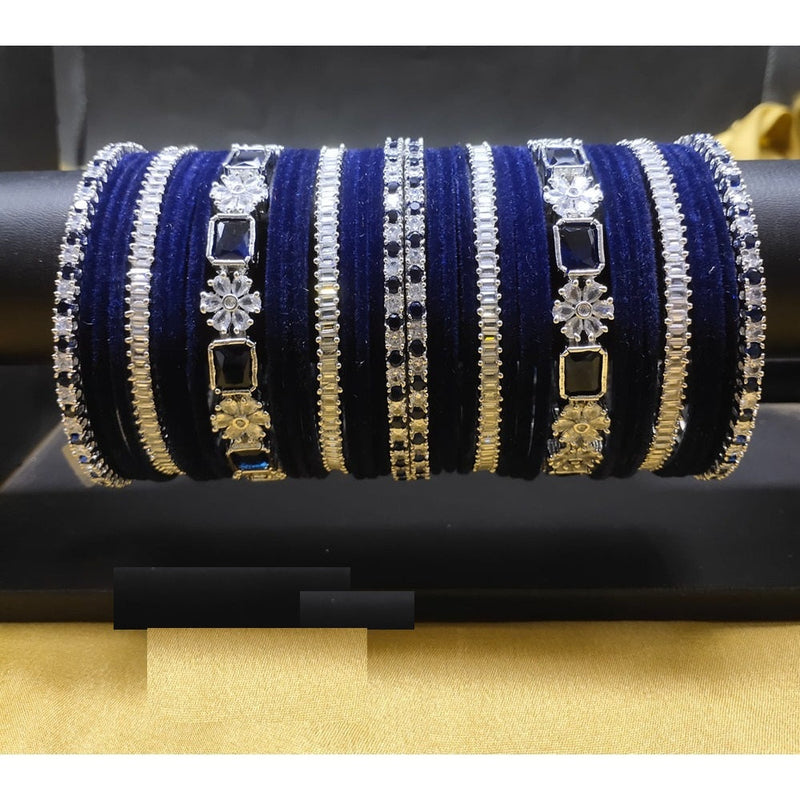 Akruti Collection Silver Plated AD And Velvet Bangle Set