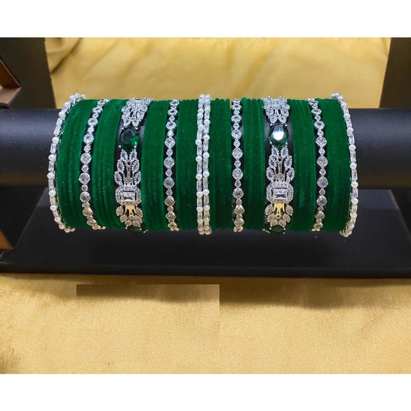 Akruti Collection Silver Plated AD And Velvet Bangle Set