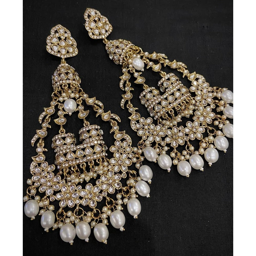 Akruti Collection Gold Plated Kundan And Pearl Dangler Earrings