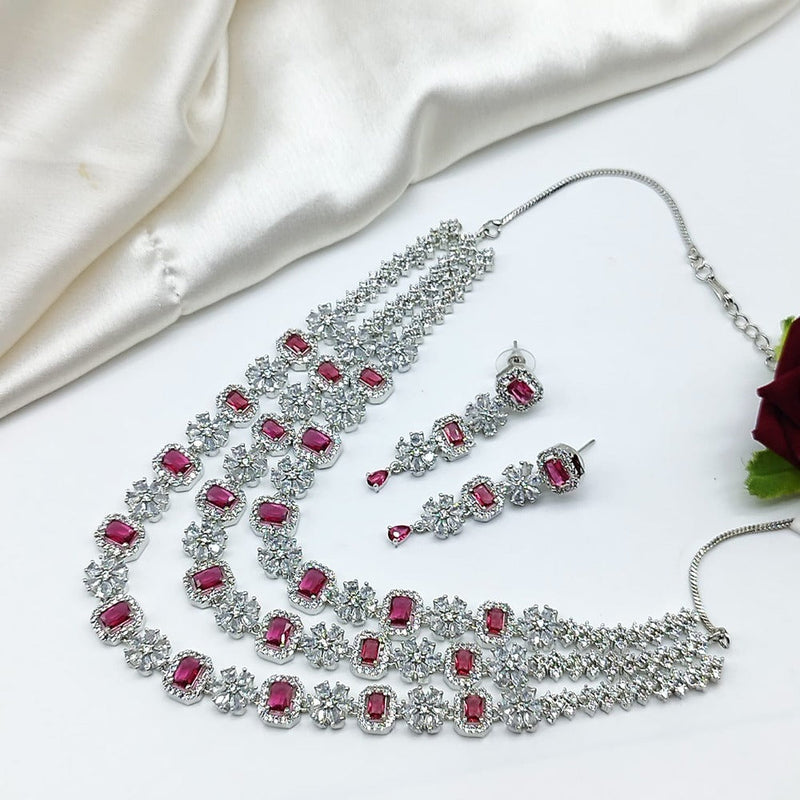 Akruti Collection Silver Plated AD Necklace Set