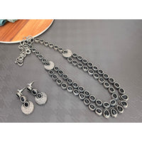 Akruti Collection Oxidised Plated Pota Stone Long Necklace Set