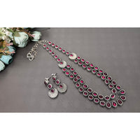 Akruti Collection Oxidised Plated Pota Stone Long Necklace Set