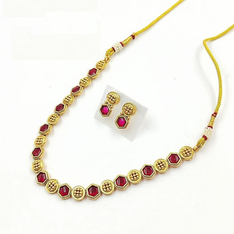 Akruti Collection Gold Plated Pota Stone Necklace Set