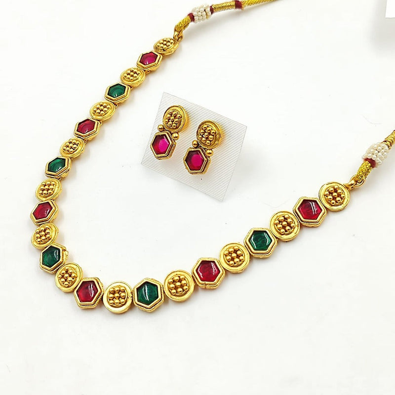 Akruti Collection Gold Plated Pota Stone Necklace Set