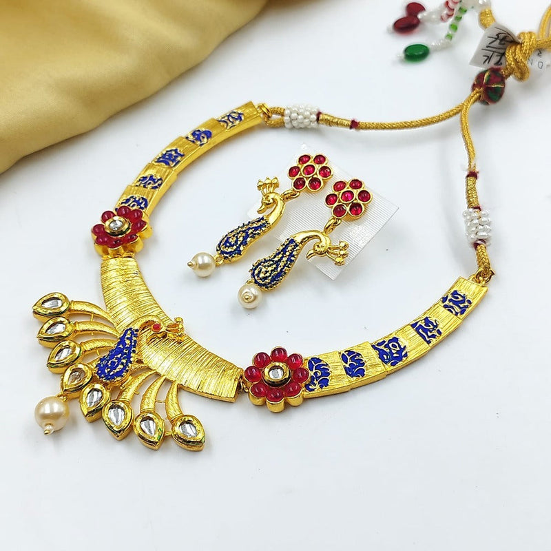 Akruti Collection Gold Plated Pota Stone Necklace Set