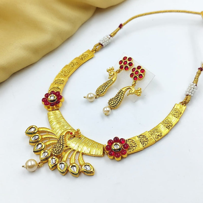 Akruti Collection Gold Plated Pota Stone Necklace Set