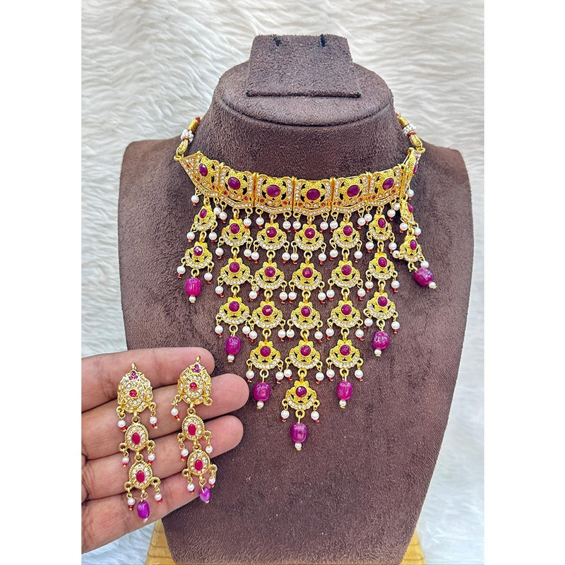 Akruti Collection Gold Plated Pota Stone Necklace Set