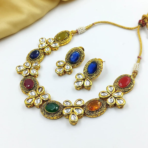 Akruti Collection Gold Plated Kundan Stone Necklace Set