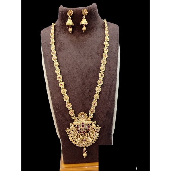 Akruti Collection Gold Plated Pota Stone  Long  Necklace Set