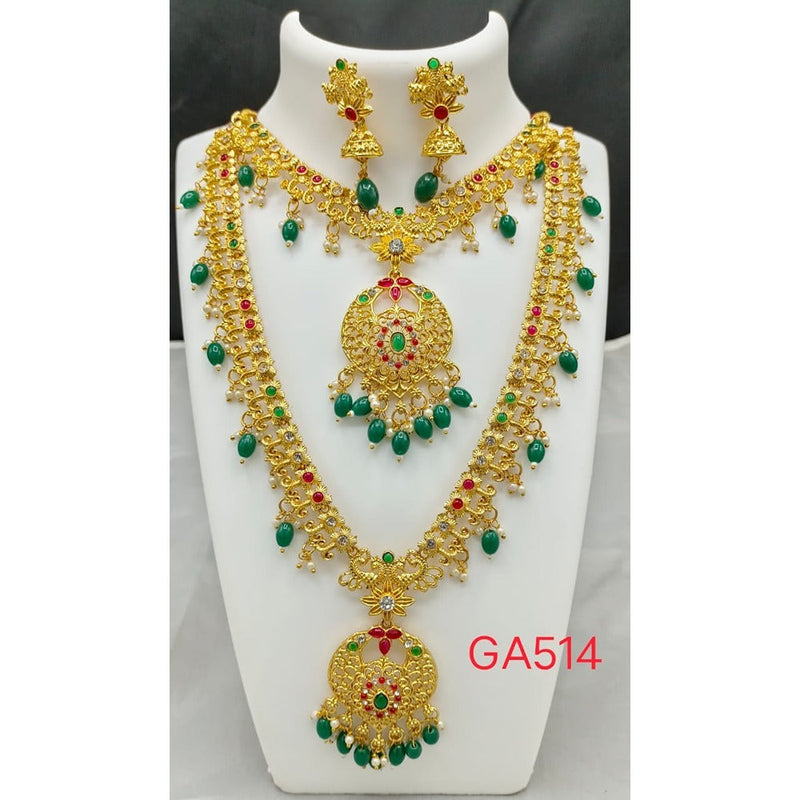 Akruti Collection Gold Plated Beads And Pota Stone Necklace Combo