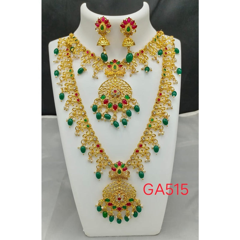 Akruti Collection Gold Plated Beads And Pota Stone Necklace Combo