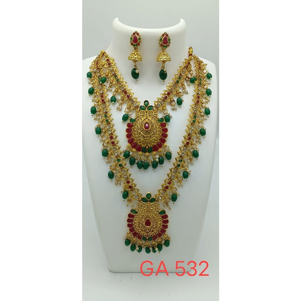 Akruti Collection Gold Plated Beads And Pota Stone Necklace Combo